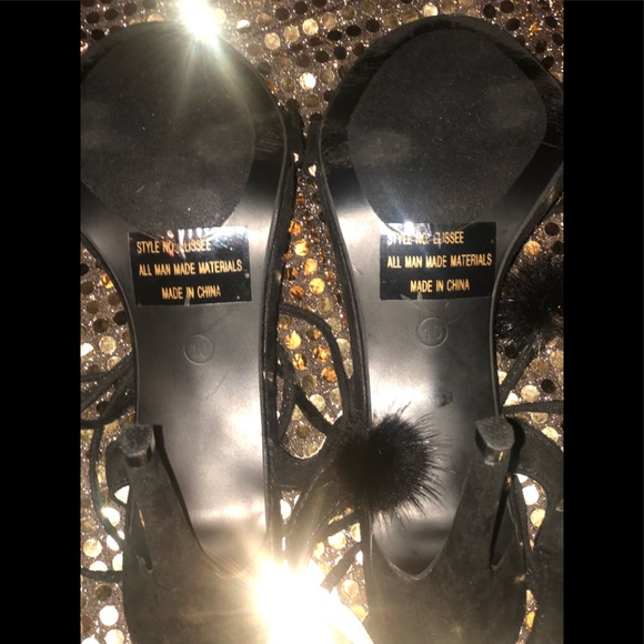 Women’s  Black Faux Fur & Suede Lace-Up Sandal - Picture 8 of 8